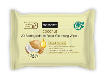 Sence Facial Cleansing Wipes 25Pcs Coconut New