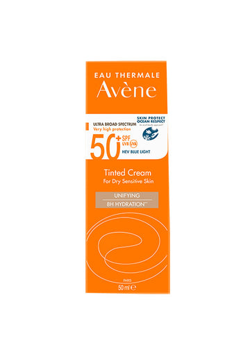 أفين صن بلوك كريم تينتيد موحد ترطيب 8 ساعات SPF50+