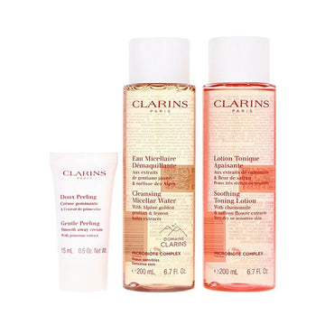 Clarins Skin Care G.S Clnsng Micellar Water 200Ml+Soothing Tonng Ltn D/S 200Ml+Gntl Peelng Smoth Crm 15Ml