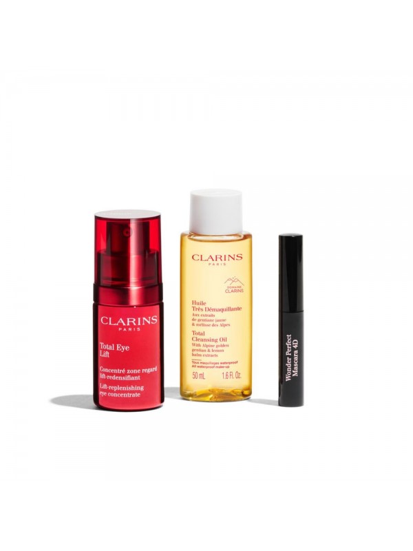 Clarins عناية بالبشرة G.S رفع العين الكلي +زيت التنظيف الكلي 50Ml+ماسكارا Wonder Perfect 4D ميني العنوان الافتراضي