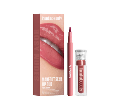 HUDA BEAUTY MAKEOUT SESH LIP DUO ROSY NUDES LIP CONTOUR 1 ML + LIP GLOSS 3.9 ML